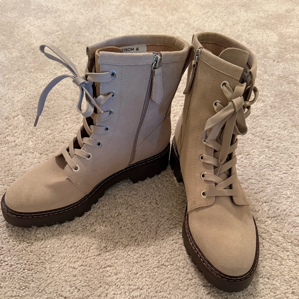 Nordstrom Beige Lace-Up Combat Boots